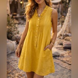 Anthropologie Maeve Marigold Yellow Silk Ruffled Mini Sheath Dress